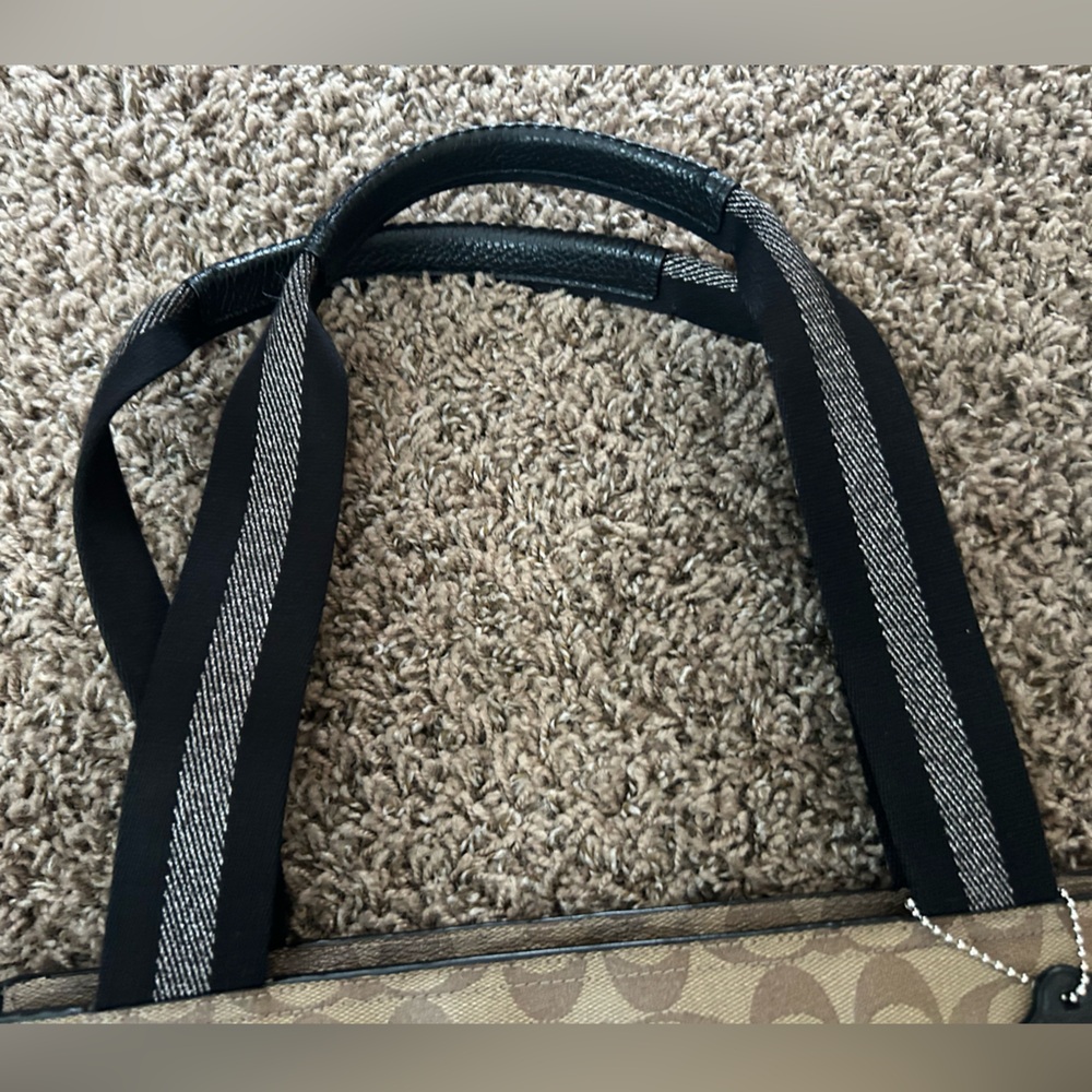 COACH Court Tote Bag Purse in Signature Print Brown Black Silver - Picture 5 of 16